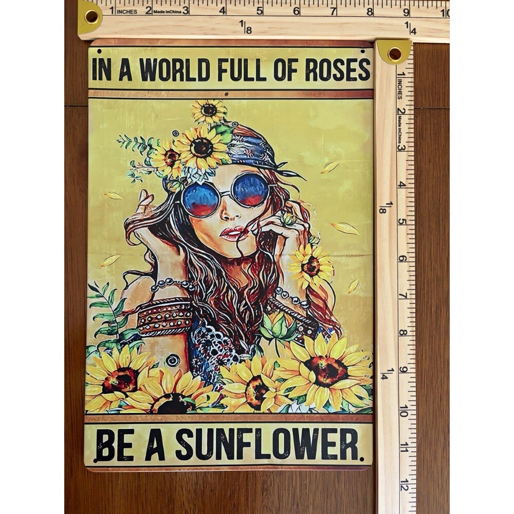 Metal Sunflower Quote Wall Sign Plaque, Vertical Rectangle 8x12 Hanging